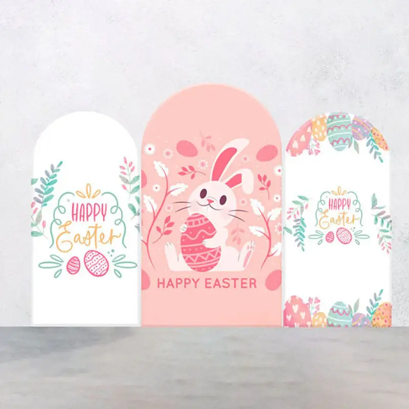 White Pink Bunny Eggs Leaf Easter Arch Backdrop Kit - Aperturee