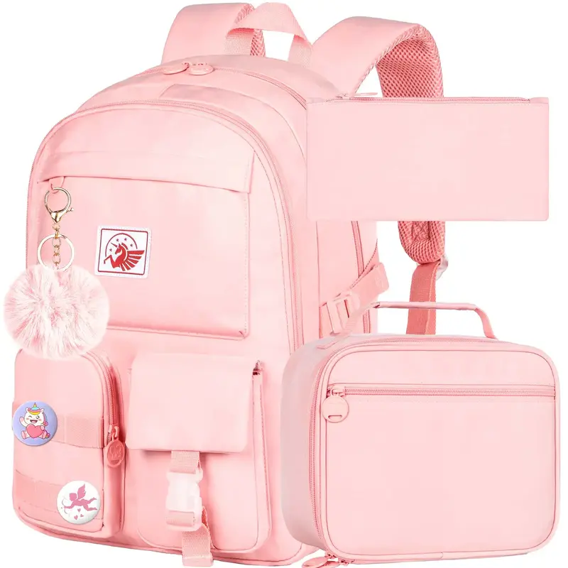 Girls Bookbag, 15.6 Inch Cute Aesthetic School Backpacks, Water Resistant Anti Theft College Bookbag for Women Teens Primary ...