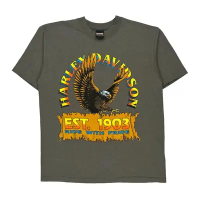 Single Stitch Harley Davidson Graphic T-Shirt - Large Grey Cotton