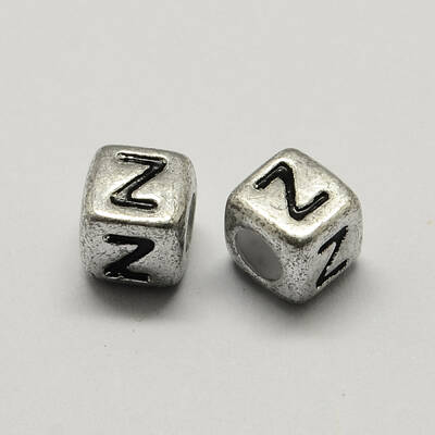 Antique Silver Plated Large Hole Acrylic Letter European Beads