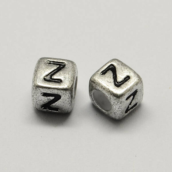 Antique Silver Plated Large Hole Acrylic Letter European Beads