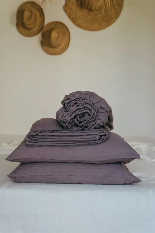 Linen sheets set in Dusty Lavender | Size: US Queen DEEP + King pillowcases