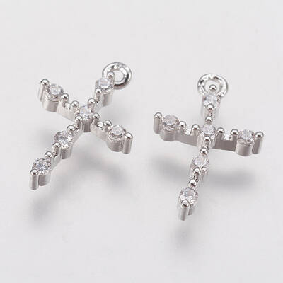 Brass Micro Pave Cubic Zirconia Tiny Cross Charms