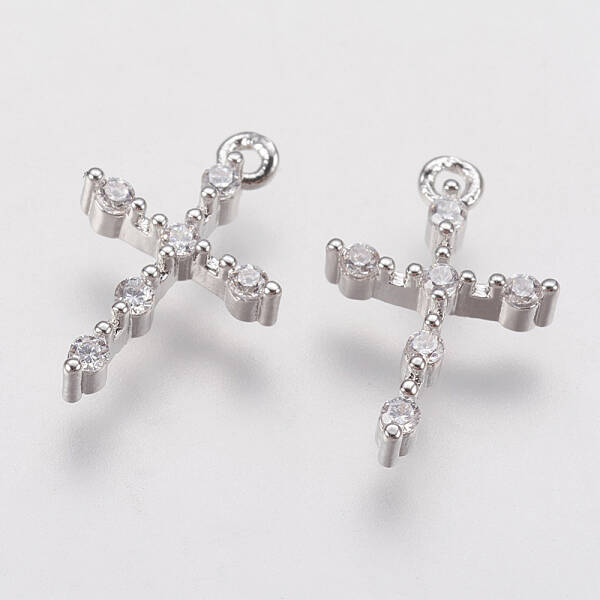 Brass Micro Pave Cubic Zirconia Tiny Cross Charms