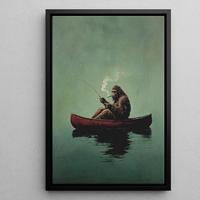 Sasquatch Fishing Vintage Poster, Sasquatch in Canoe Wall Art, Wall Decor for Home Living Room Bedroom Office, Home Decor, Ph...