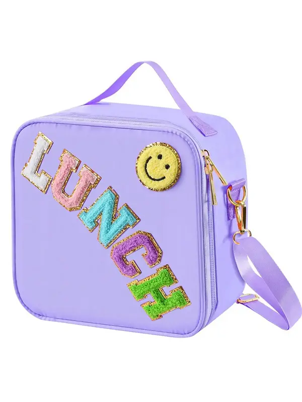Cute Bling Letter Pattern Lunch Bag with Adjustable Strap, Casual Insulated Lunch Bag for School & Travel, Lunch Box for Kids...