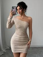 Women's Off Shoulder Sequins Bodycon Dress, Elegant Fashion Short Dress for Party Club Dating Wear, Ladies Dress for All Seas...