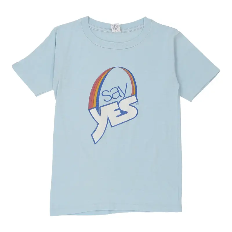 1970s Single Stitch Made in USA Say Yes Texize Graphic T-Shirt - Medium Blue Cotton | Size: medium