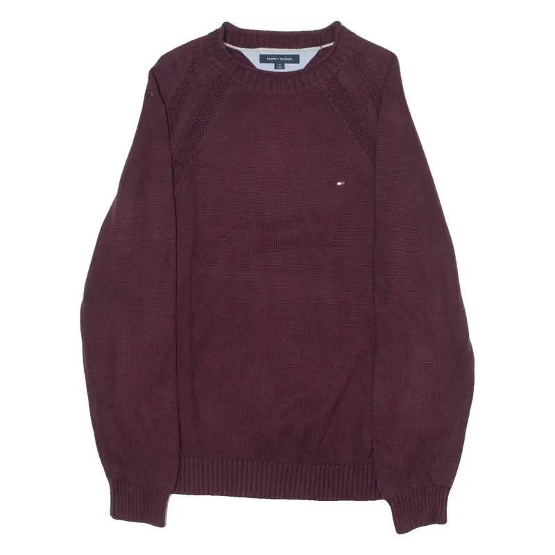 TOMMY HILFIGER Mens Jumper Maroon High Neck Tight Knit L