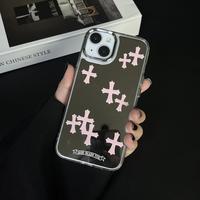 Suitable for iPhone 15/14/13/12/11 Mirror Cross Pink Makeup Mirror Phone Case, iPhone 15 Cross Mirror Women's Phone Case
