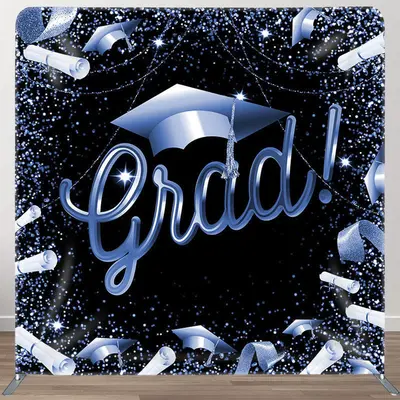 Glitter Blue Black Fabric Backdrop Cover For Grads - Aperturee