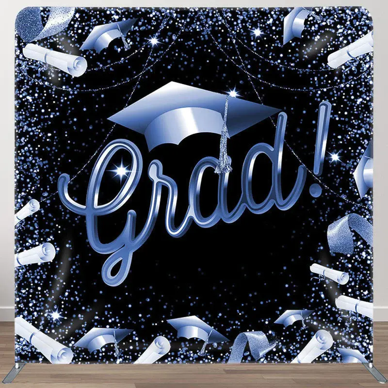 Glitter Blue Black Fabric Backdrop Cover For Grads - Aperturee
