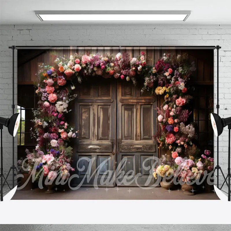Retro Wood Door Floral Birthday Cake Smash Backdrop - Aperturee