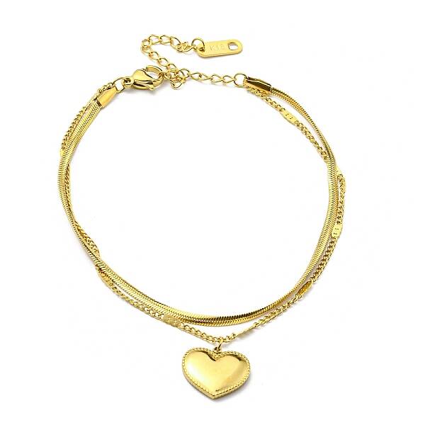 304 Stainless Steel Herringbone & Curb Chains Double Layered Multi-strand Bracelet