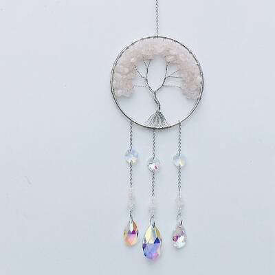 Natural Rose Quartz Tree of Life Pendant Decorations