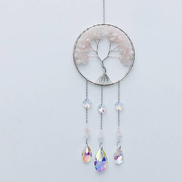 Natural Rose Quartz Tree of Life Pendant Decorations