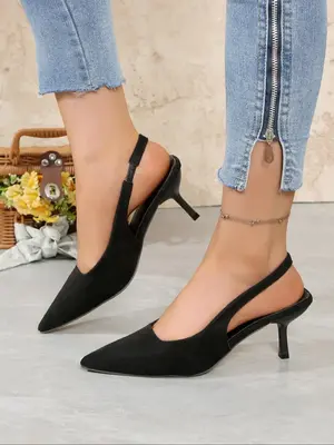 New 2024 Fashionable Pointed Toe Slip on Kitten Heels, Elegant Party Shoes, Elegant Solid Color Sandals for Party, Daily Clot...