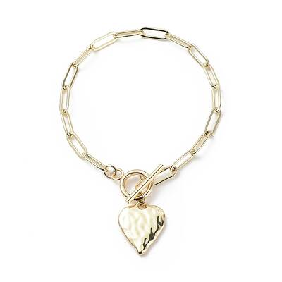 Alloy Heart Charm Bracelet with Brass Paperclip Chains for Woman