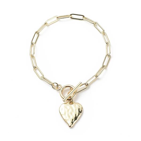 Alloy Heart Charm Bracelet with Brass Paperclip Chains for Woman