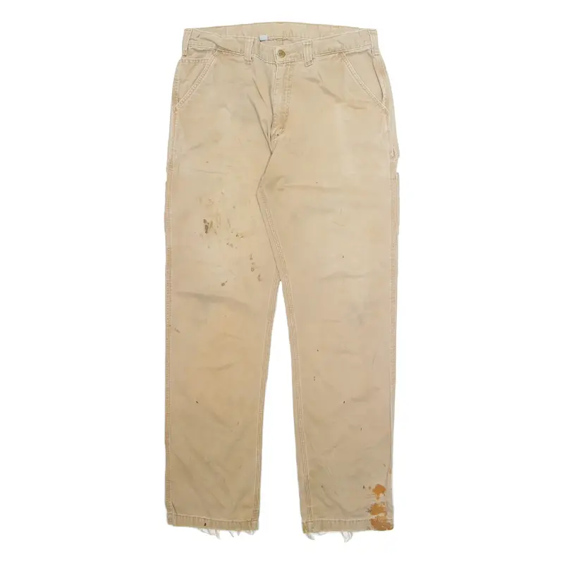 CARHARTT Carpenter Cargo Mens Trousers Beige Regular Straight W36 L34