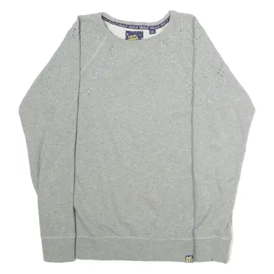 SUPERDRY Floral Womens Sweatshirt Grey Crew Neck UK 12