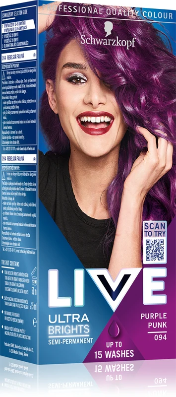 Schwarzkopf LIVE Ultra Brights or Pastel semi-permanent hair dye color 94 Purple Punk