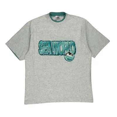 Single Stitch Sea World Tee Jays Graphic T-Shirt - XL Grey Cotton