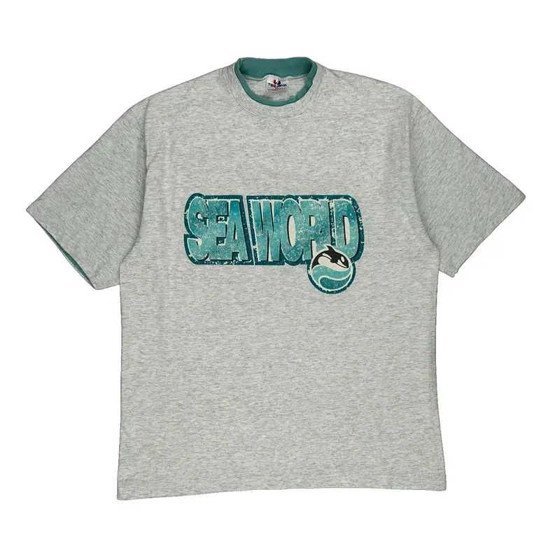 Single Stitch Sea World Tee Jays Graphic T-Shirt - XL Grey Cotton