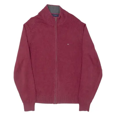TOMMY HILFIGER Mens Cardigan Maroon High Neck Tight Knit M