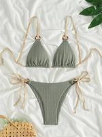 Women's Contrast Binding Tie Back Bikini Set, Casual Fashion Chic Swimsuit Set for Beach Holiday Vacation, Ladies Swimwear fo...