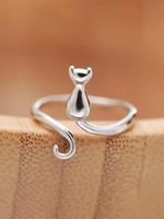 Cute Cat Design Cuff Ring, Adjustable Rings, Fashion Accessories for Women & Girls, Simple Jewelry for Party, Daily Clothing ...