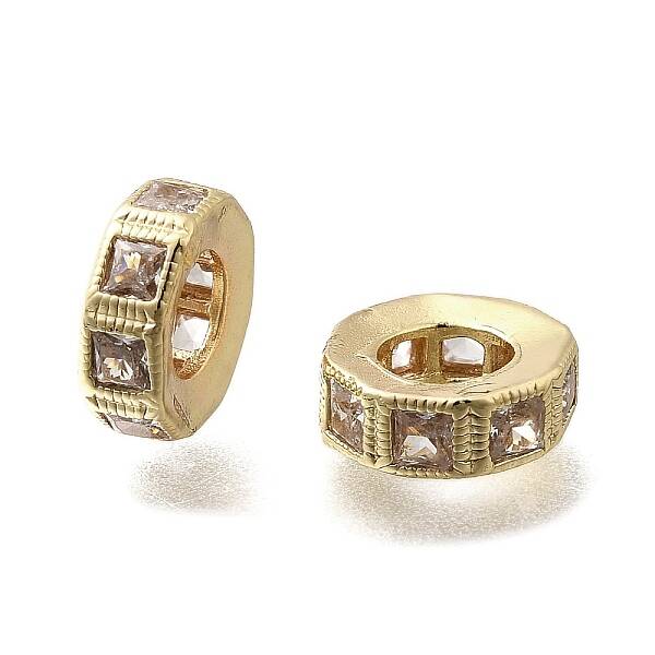 Brass Micro Pave Clear Cubic Zirconia Beads
