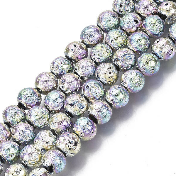 Electroplated Natural Lava Rock Beads Strands
