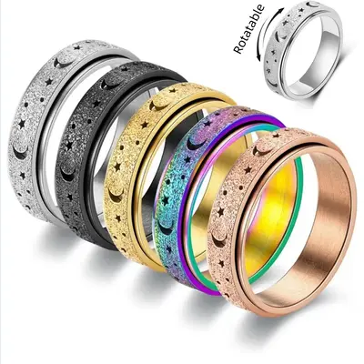 Stainless Steel Anxiety Ring – 6mm Night Sky Design Spinner Band for Women, Thumb Men Ring Sizes 6-12.Ideal for Stress Reli...