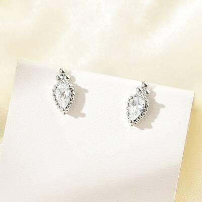 Brass Micro Pave Clear Cubic Zirconia Stud Earrings