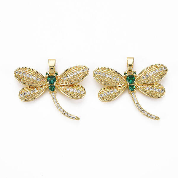 Brass Micro Pave Green Cubic Zirconia Pendants