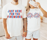 Funny Couples 4th of July Shirts, Just Here for the Fireworks Couples T-Shirt, Patriotic Matching Outfits Perfect for Couples...
