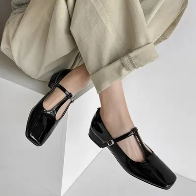 CHIKO Elliott Square Toe Block Heels T-Strap Shoes