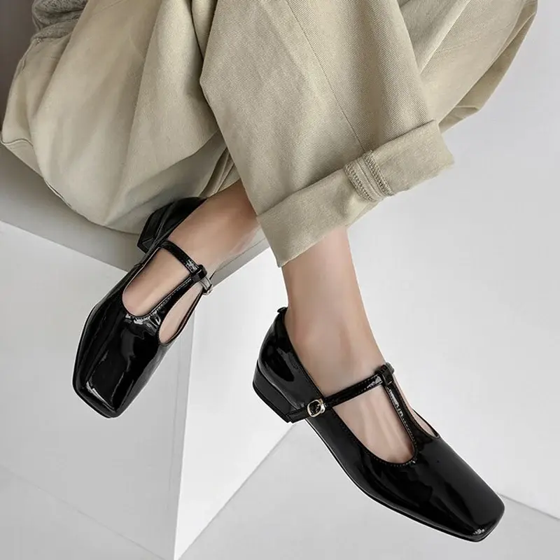 CHIKO Elliott Square Toe Block Heels T-Strap Shoes