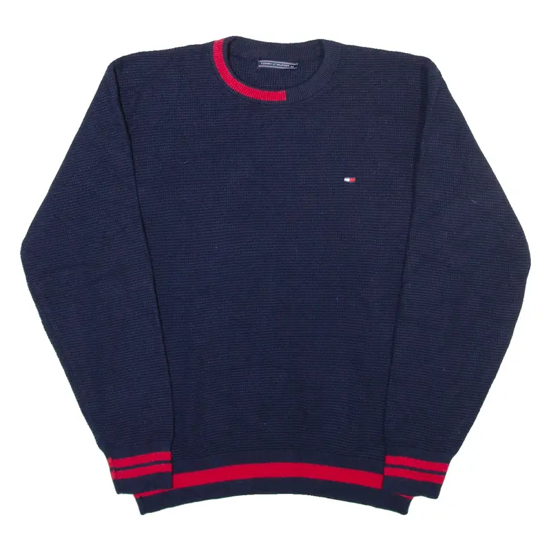 TOMMY HILFIGER Boys Jumper Blue Waffle Knit M