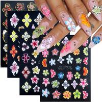 Fcozpjk Flower Nail Stickers 5D Embossed Lily Flower Stickers for Nails Hibiscus Self Adhesive Floral Nail Decals Gold Flower...