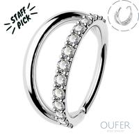 Oufer 20G AAA+ Grade CZ Seamless/Hinged Segment Double Row Nose Nostril Piercing Hoop Ring Conch Helix Lobe Tragus Hoop Carti...
