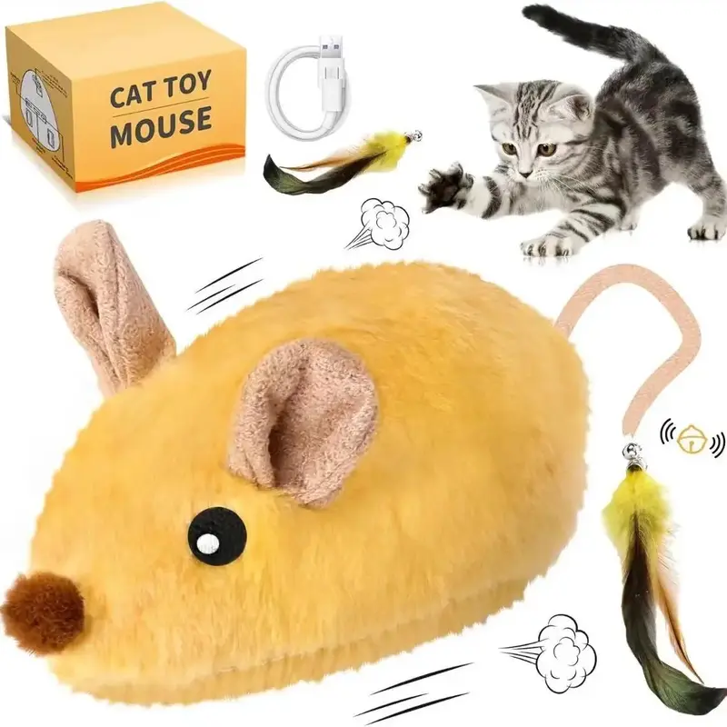 USB Rechargeable Simulation Mouse Cat Toy, 1 Count Remote Control Electric Mouse Toy with Light & Sound Effects, Interactive ...