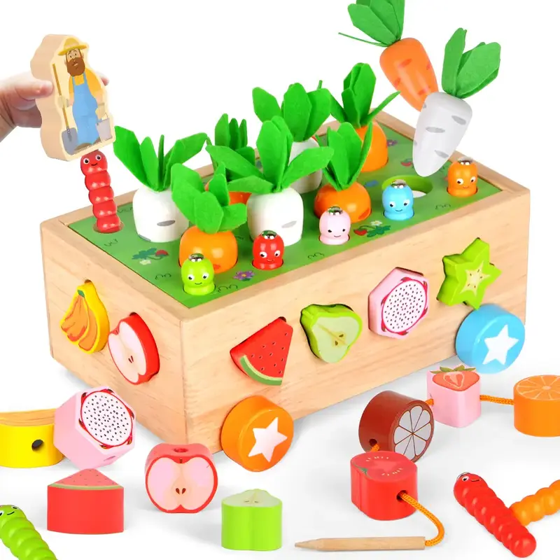 Montessori Wooden Carrot Farm Toy: A High-Quality Birthday and Christmas Gift for Shape Recognition and Early Intelligence De...