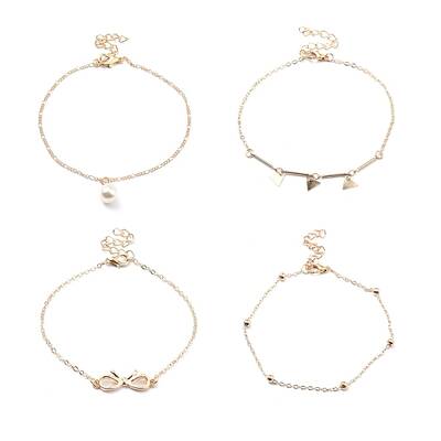 4Pcs 4 Style Alloy Chain Anklets Sets
