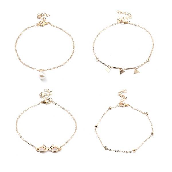 4Pcs 4 Style Alloy Chain Anklets Sets