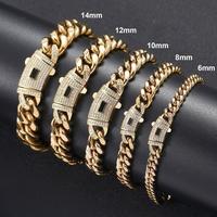 Unisex's 14k gold plated Cuban Link Bracelet Stainless Steel Miami Thick Bracelet Hip Hop Jewelry 6/8/10/12/14 MM cuban  brac...