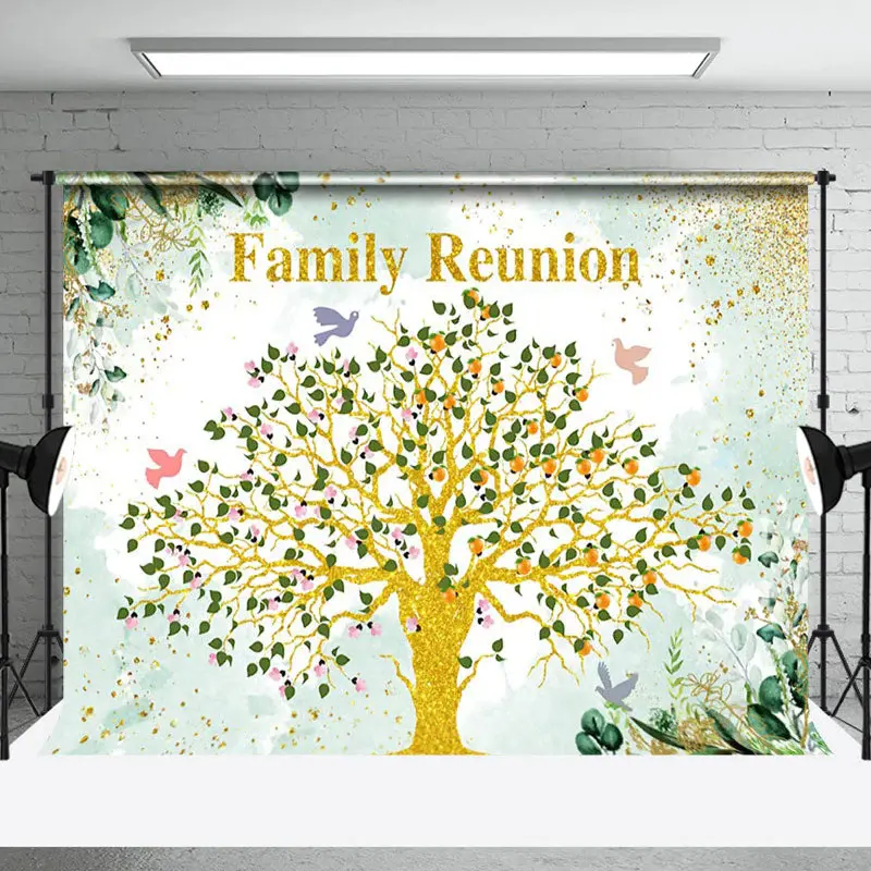 Glitter Tree Green Leaves Family Reunion Backdrop - Aperturee