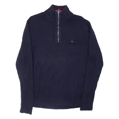 TOMMY HILFIGER Mens Jumper Blue 1/4 Zip Tight Knit L