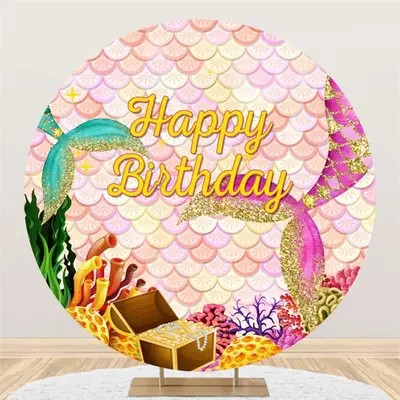Fish Scales Treasure Mermaid Round Birthday Backdrop - Aperturee